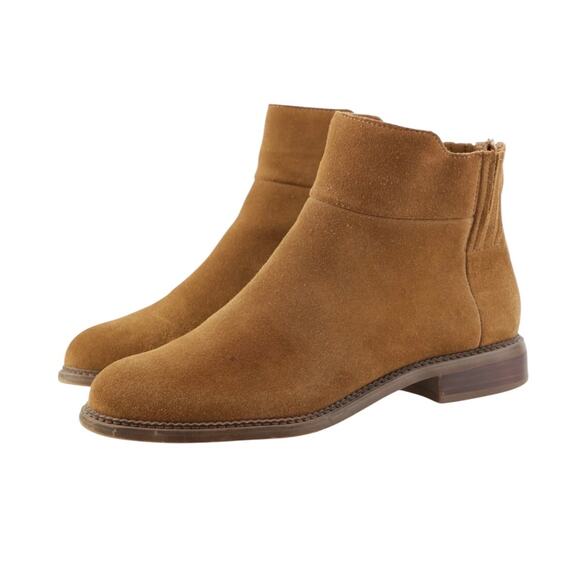 Franco Sarto Women's 8.5  Hawk Boot Tan Wiskey Suede Bootie Back Zip Shoe - Picture 1 of 11
